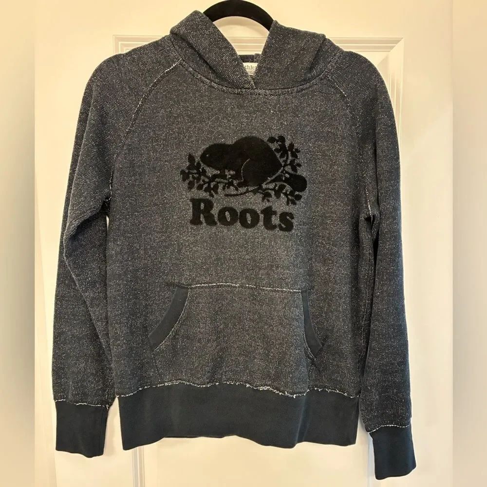 ROOTS Salt and Pepper Original Kanga Hoodie Sweatshirt Fleece Size Small